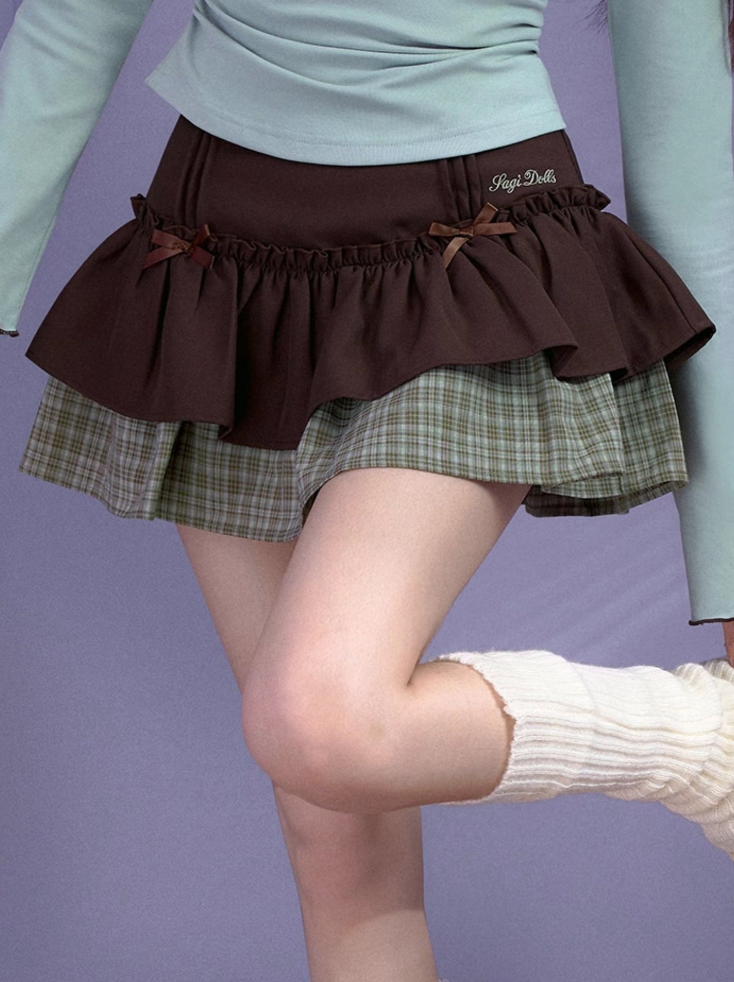 Green Check Little Ribbon Skirt