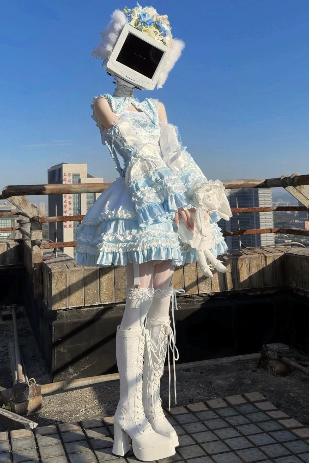 水色天使系列上衣+裙子+衬衫领+袖子+帽子+夹子