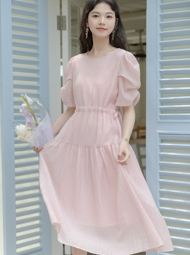 Robe à manches bouffantes French Sweet Waffle rose