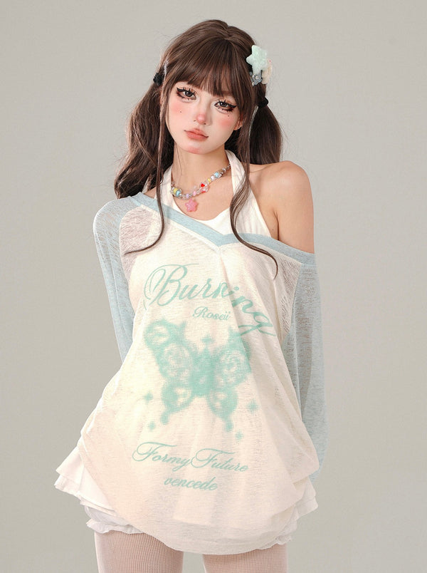 Pastel Sheer Mesh Over Top + Inner Camisole