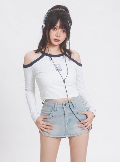 Open Shoulder Short Bicolor Tops