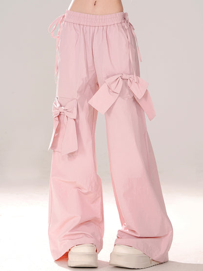 Sweet Pinky Big Bow Loose Pants