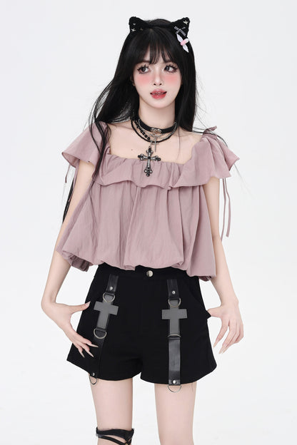 3-Style One-Shoulder Drawstring Top & Skirt