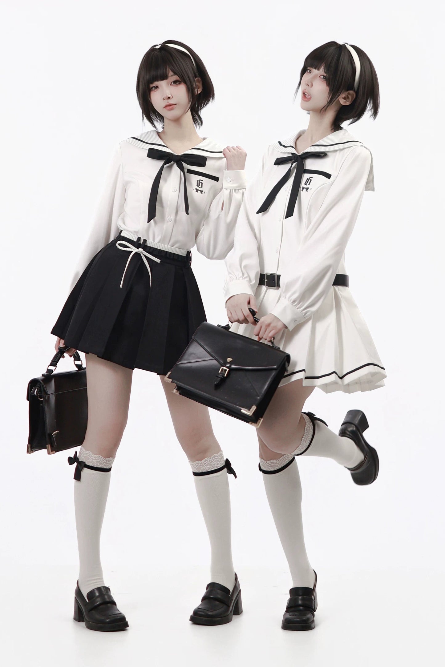 Robe de marin monochrome + Chemise + Jupe + Nœud papillon