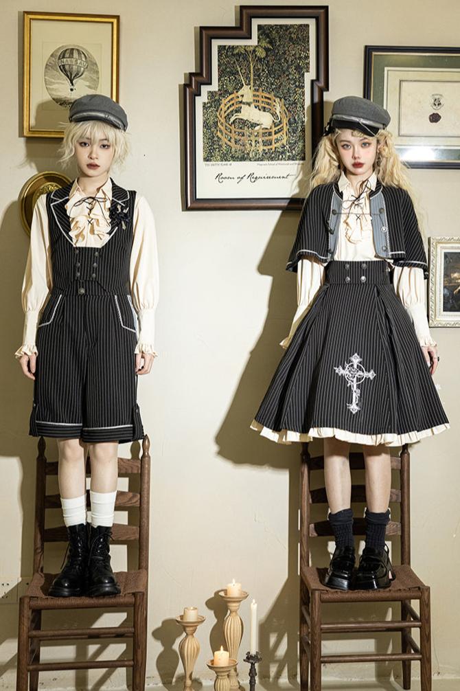 King's College Lolita Prince Ruffle Shirt + Cape + Vest + Shorts + Skirt