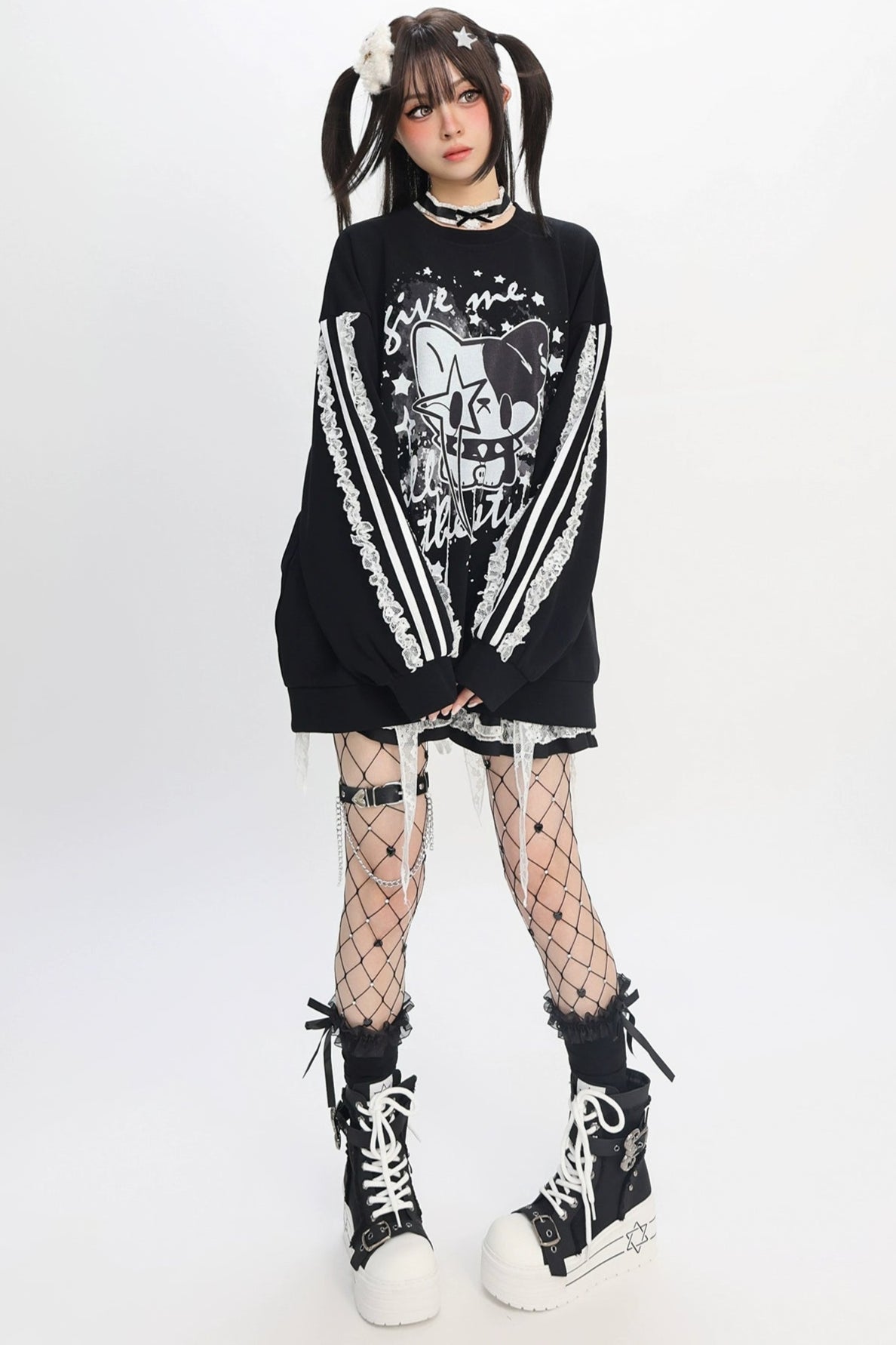 Bag Lace-up Design Loose Dark Top