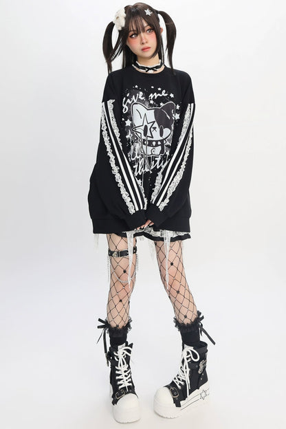 Bag Lace-up Design Loose Dark Top