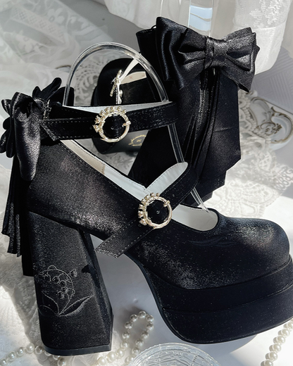 スイートマカロンカラーリボンロリータヒール