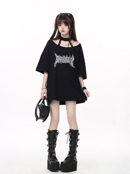 Choker Neck Gothic Loose Chain T-shirt