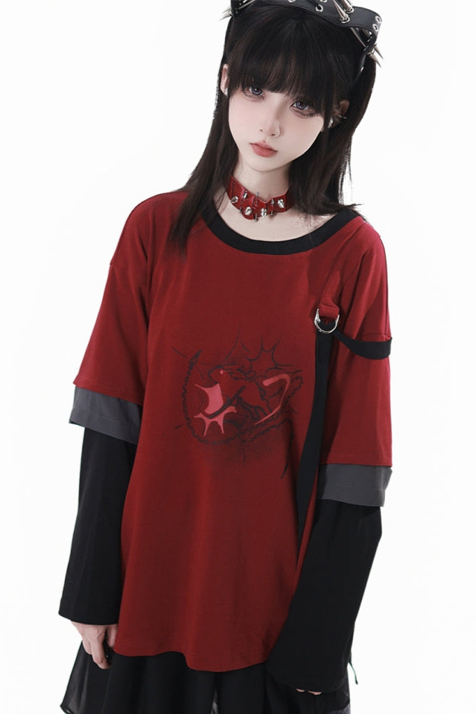 Splice mode red top + mode pants + rose belt