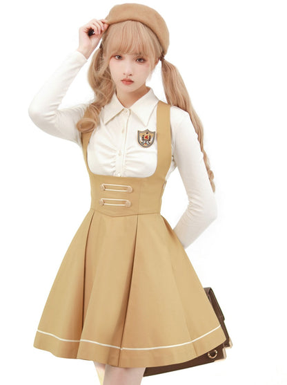 College Suspender Skirt + Blouse + Badge