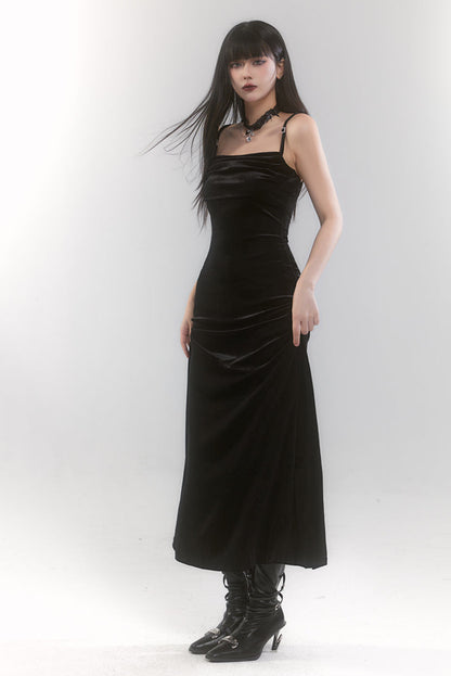 Mode velvet long cami sole dress