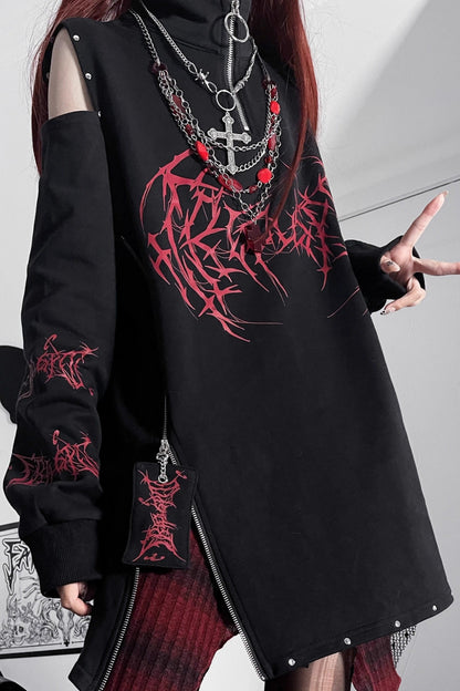 Top de sudadera subcultural Dark Cruise largo de algodón con hombros descubiertos