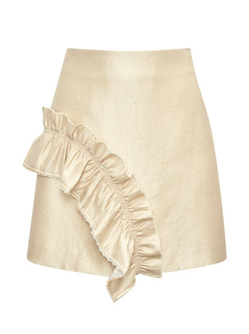 Sugar Champagne Asymmetrical Pleated Satin Skirt
