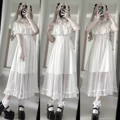 Elegant Lace Cape Long Dress