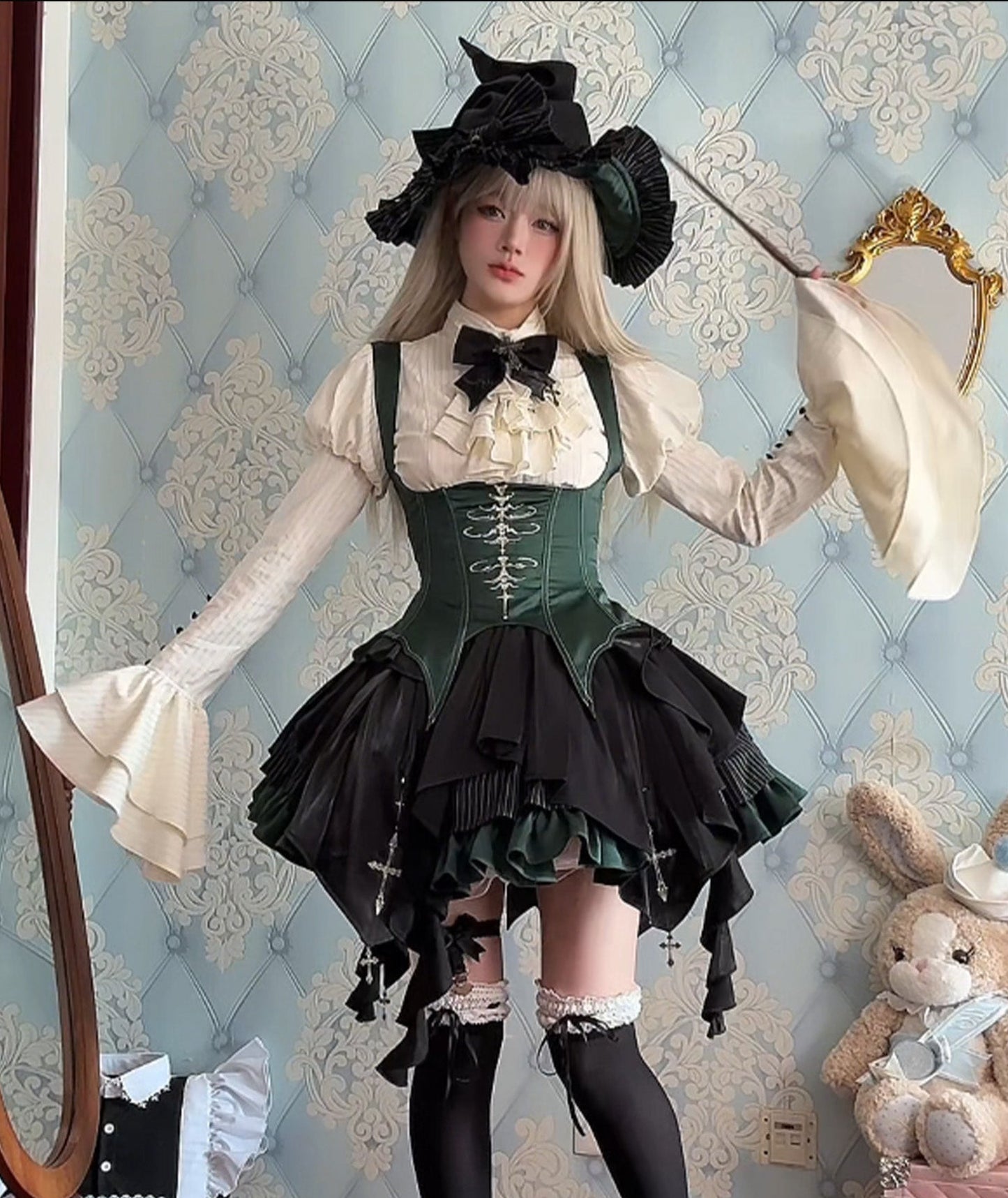 【12月3日予約締切】inverted spell contract ダークゴシックウィッチドレスフルセット＋シャツ＋ベスト＋スカート