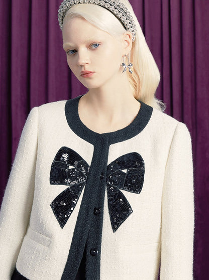 Sequined ribbon short jacket