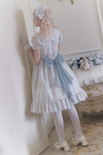 Pure White Sweet Long One Piece + Surprising Ribbon + Hair Band