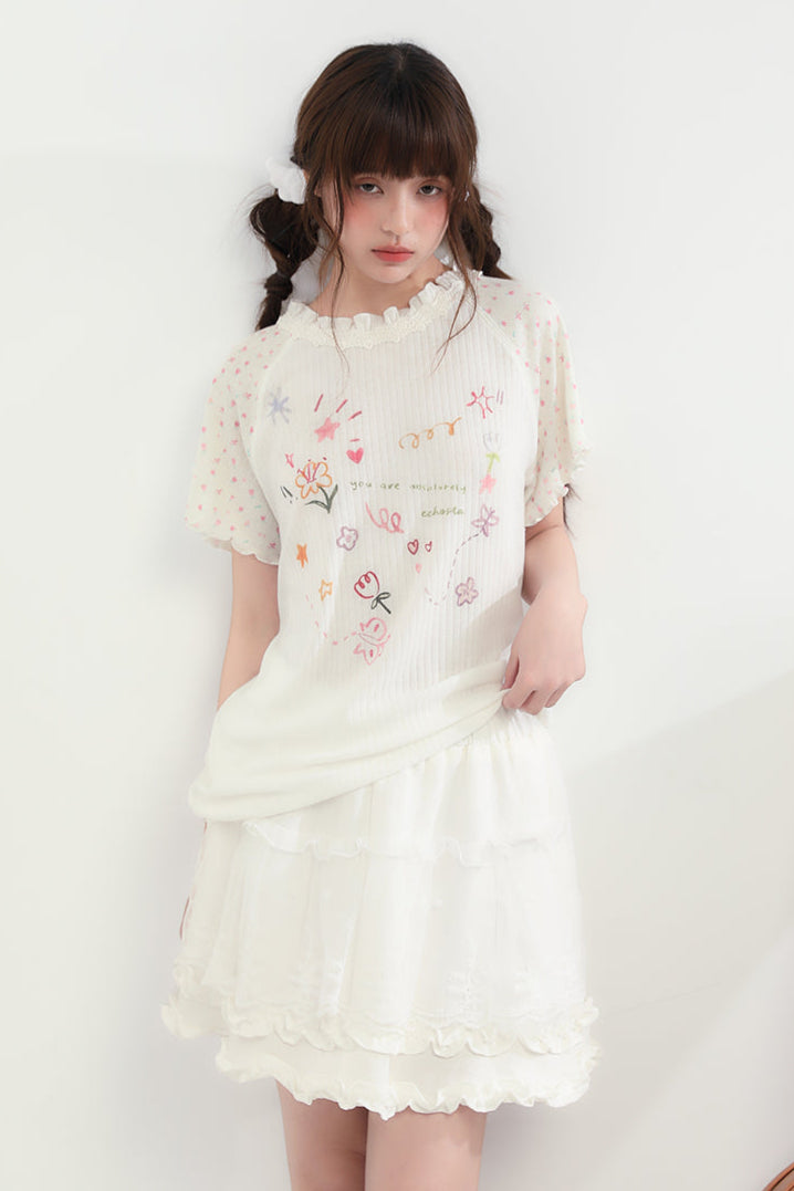Floral Heart Round Neck Top