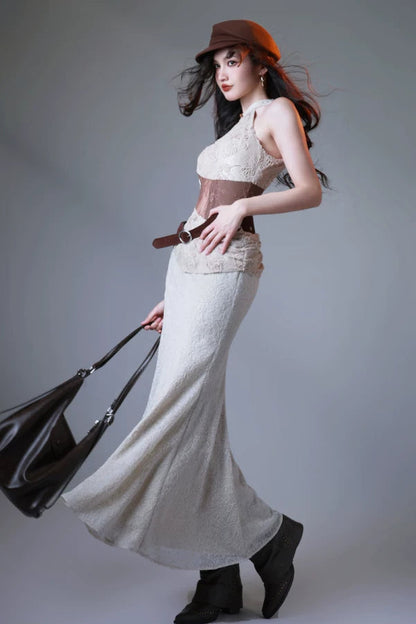 White Lace Sheer Mode Dress