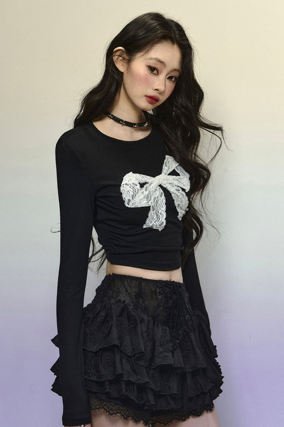 Lace Big Bow Cropped Top