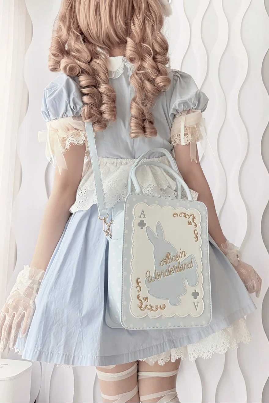 [Clôture des réservations le 16 juillet] Sac carré Alice fantaisie lapin cartes à pois avec bandoulière