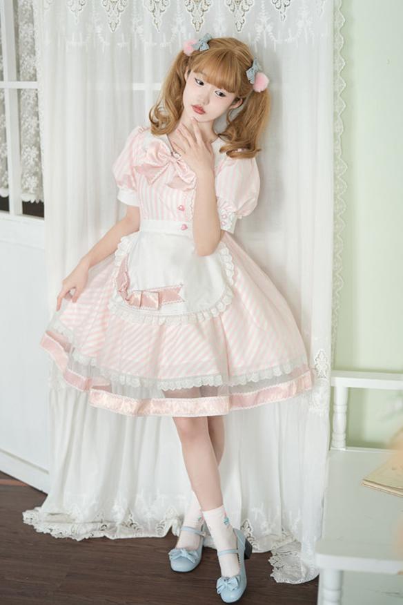 [Reservation product] Pastel Color Striped Sweet Ribbon Dress