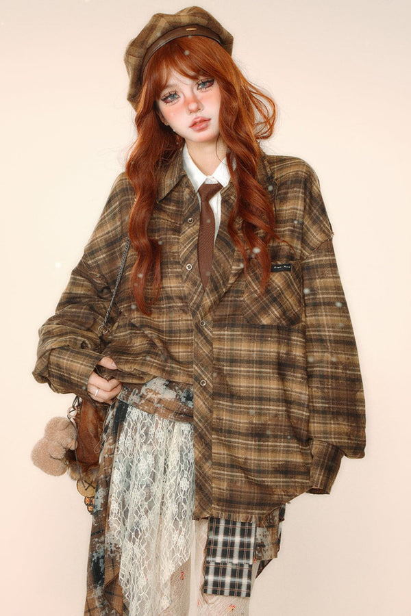 ルーズコリアンチェックシャツ