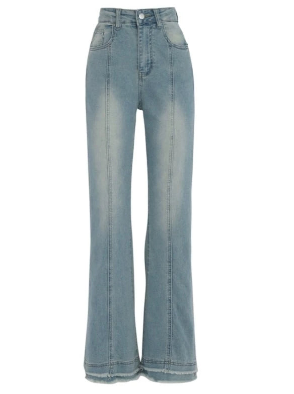 Washed Damaged Denim Flared Pants