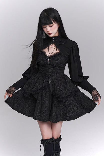 Gothic Style Neck Short Top + Suspender Dress