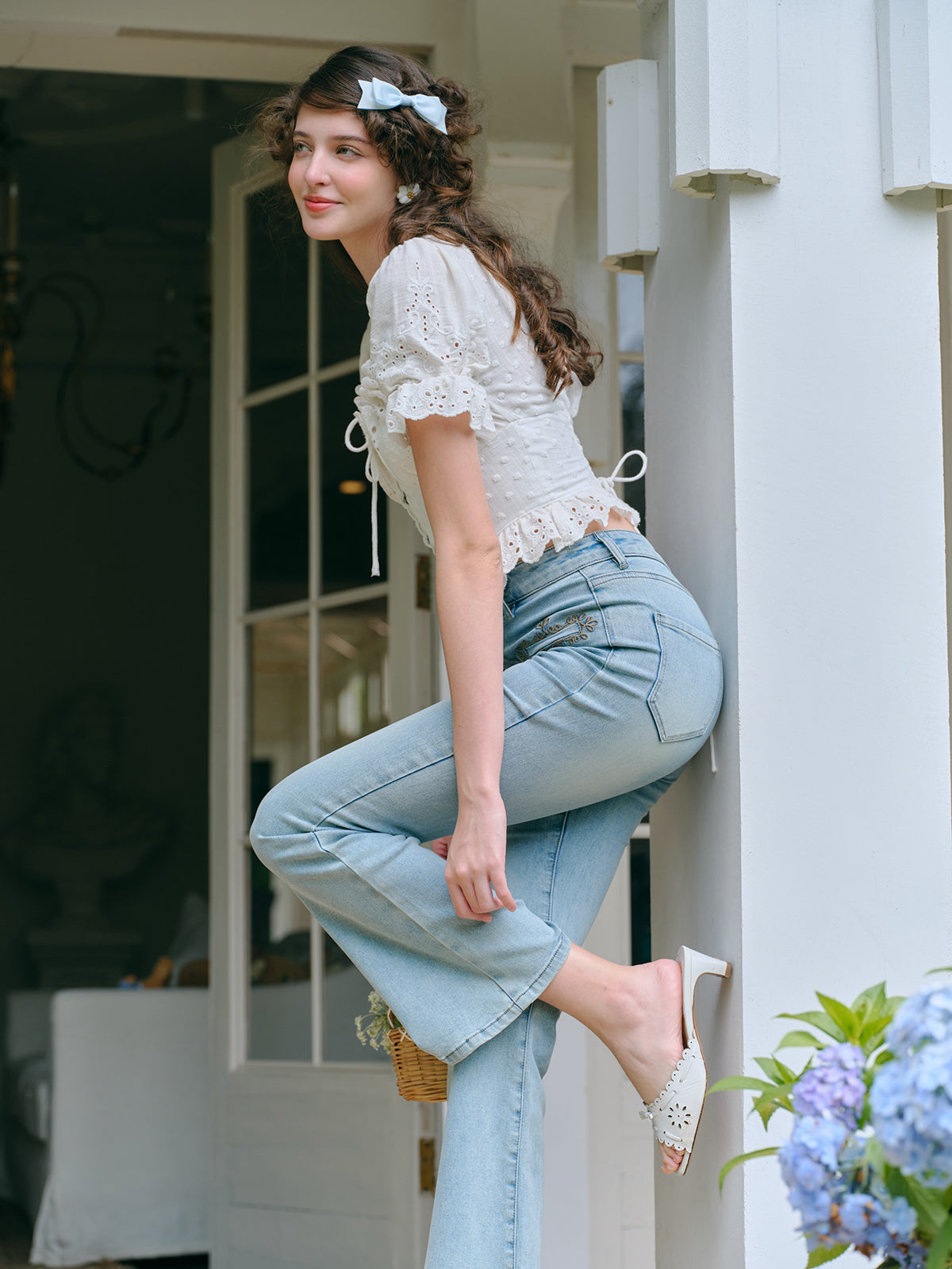 Puff Sleeve Sweet Pure White Short Top