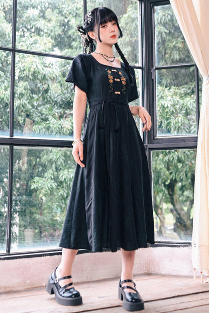 チャイナステッチジャカードロングドレス