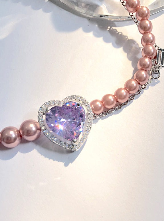 Mito European Heart Purple Pearl Necklace