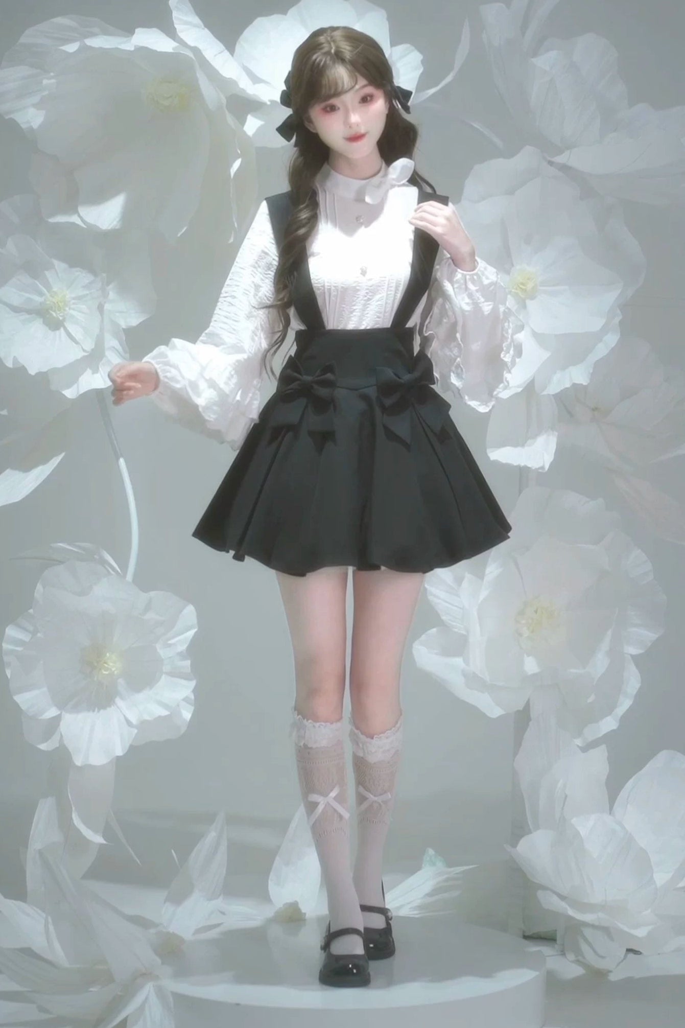 Retro Lace Shirt + Suspender Skirt