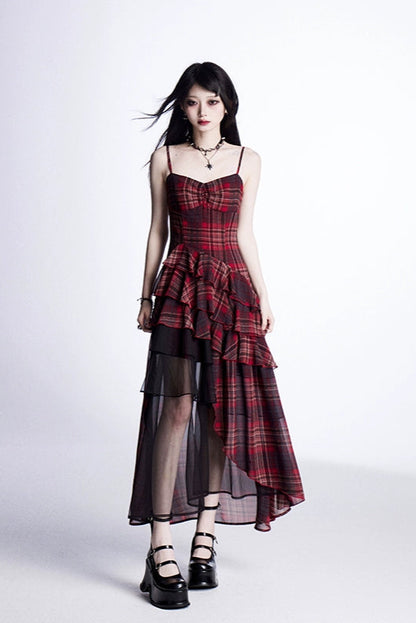 チェックハルタードレス＋シアーカーディガン