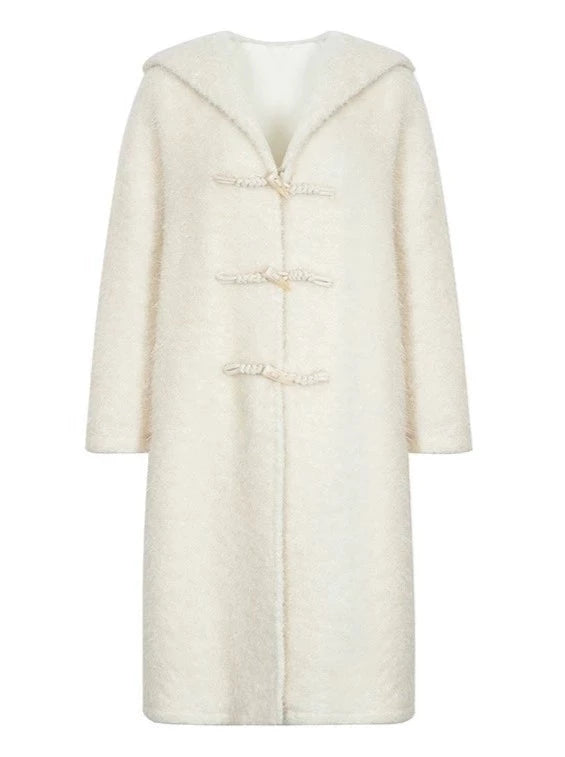 Pure white horn button wool coat