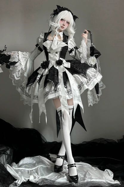 [Pre-order Deadline: April 11] White Black Noir Dark Gothic Lolita Jacket Dress Princess Sleeve Full Set + Matching Set