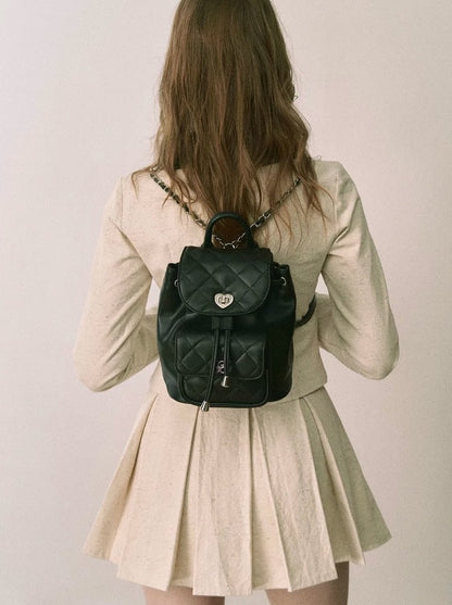 Black and Silver Diamond Check Leather Backpack
