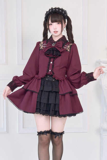 [Reservations] Lace Buckle Shoulder Long Tail Light Gothic Ribbon Shirt