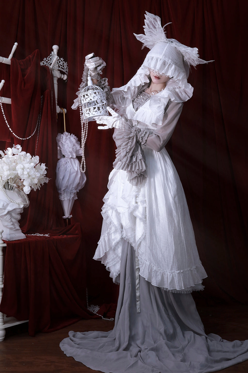 Witch-style hooded long-skirted cloak