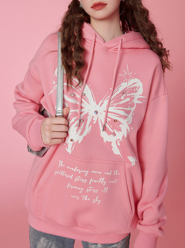 Butterfly Hooded Oversized Sweatshirt Hoodie