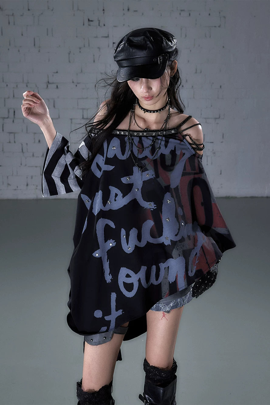 Asymmetrisches Cape-Oberteil mit Patchwork