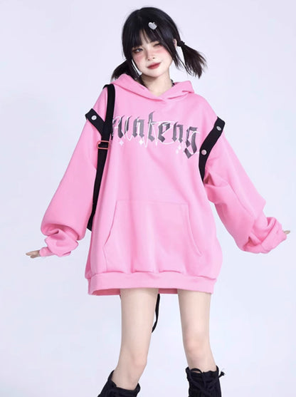 Gothic Logo Print Pink Hoodie