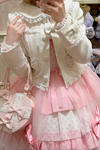 【10月17日予約締切】White Sweet Lolita Pearl Bow Lace Short Coat