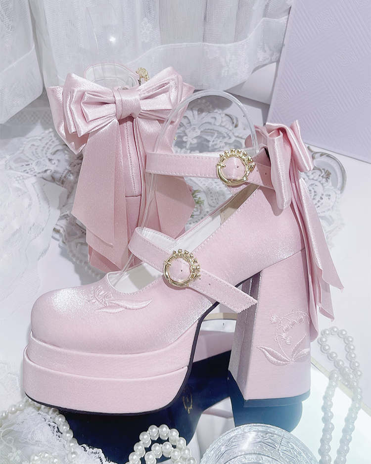 スイートマカロンカラーリボンロリータヒール