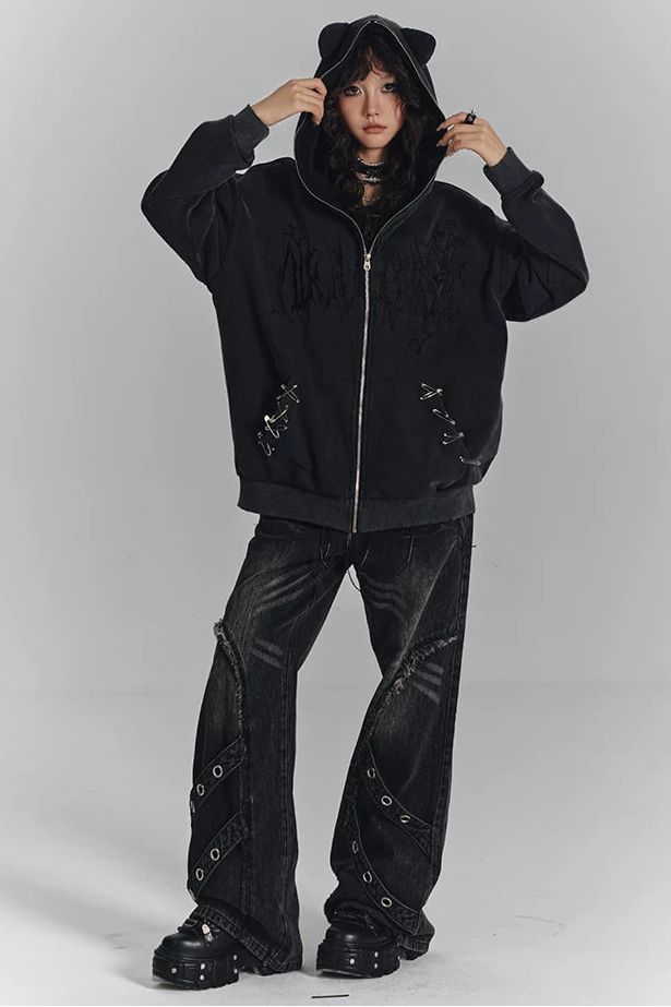 レトロウォッシュドフレイドジーンズパンツ