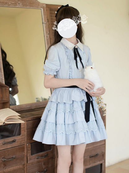 [Reservations] Tiered Ice Blue Dress + Slim Ribbon