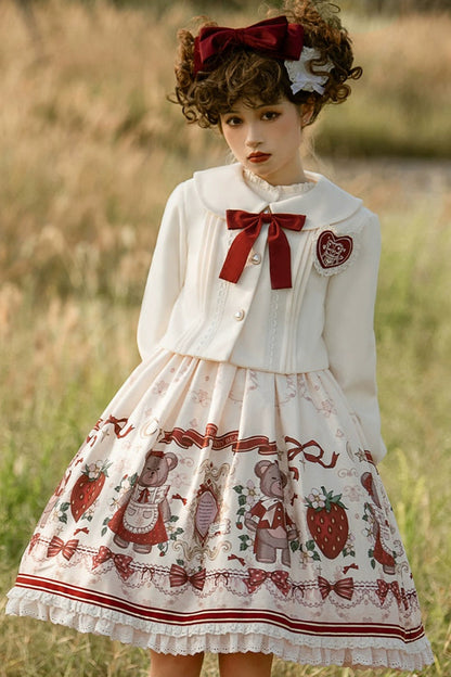 Bear Strawberry Doll Lolita Dress + Short Milk Jacket