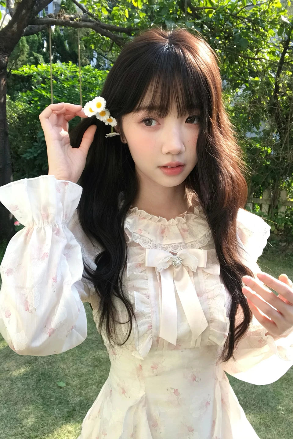 甜美碎花雪纺连衣裙