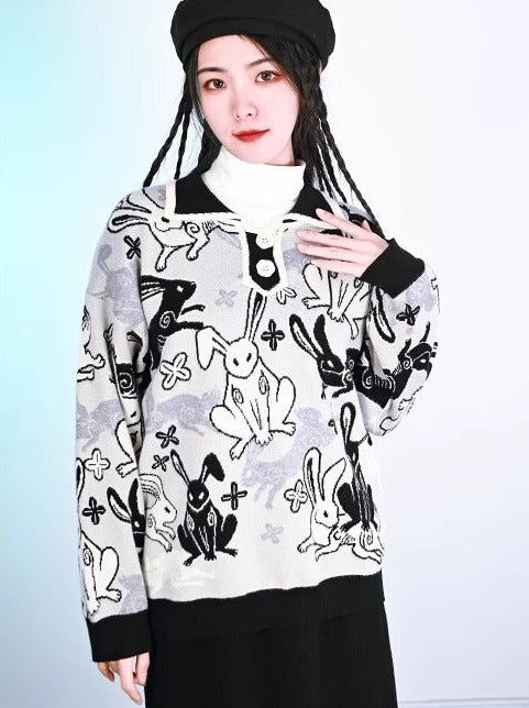 Retro Lazy Style Rabbit Knit Pullover Knit